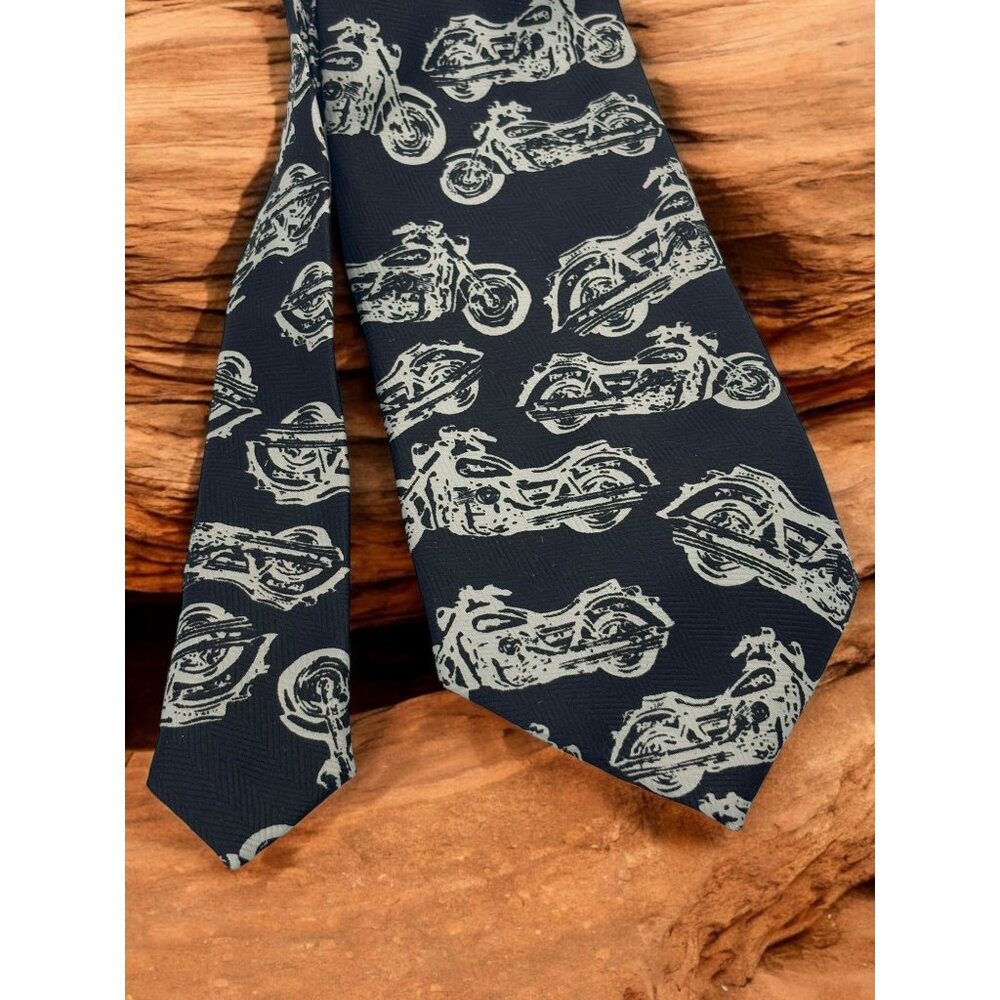Vintage Black and White Motorcycle Necktie Beverly Hills Polo Club